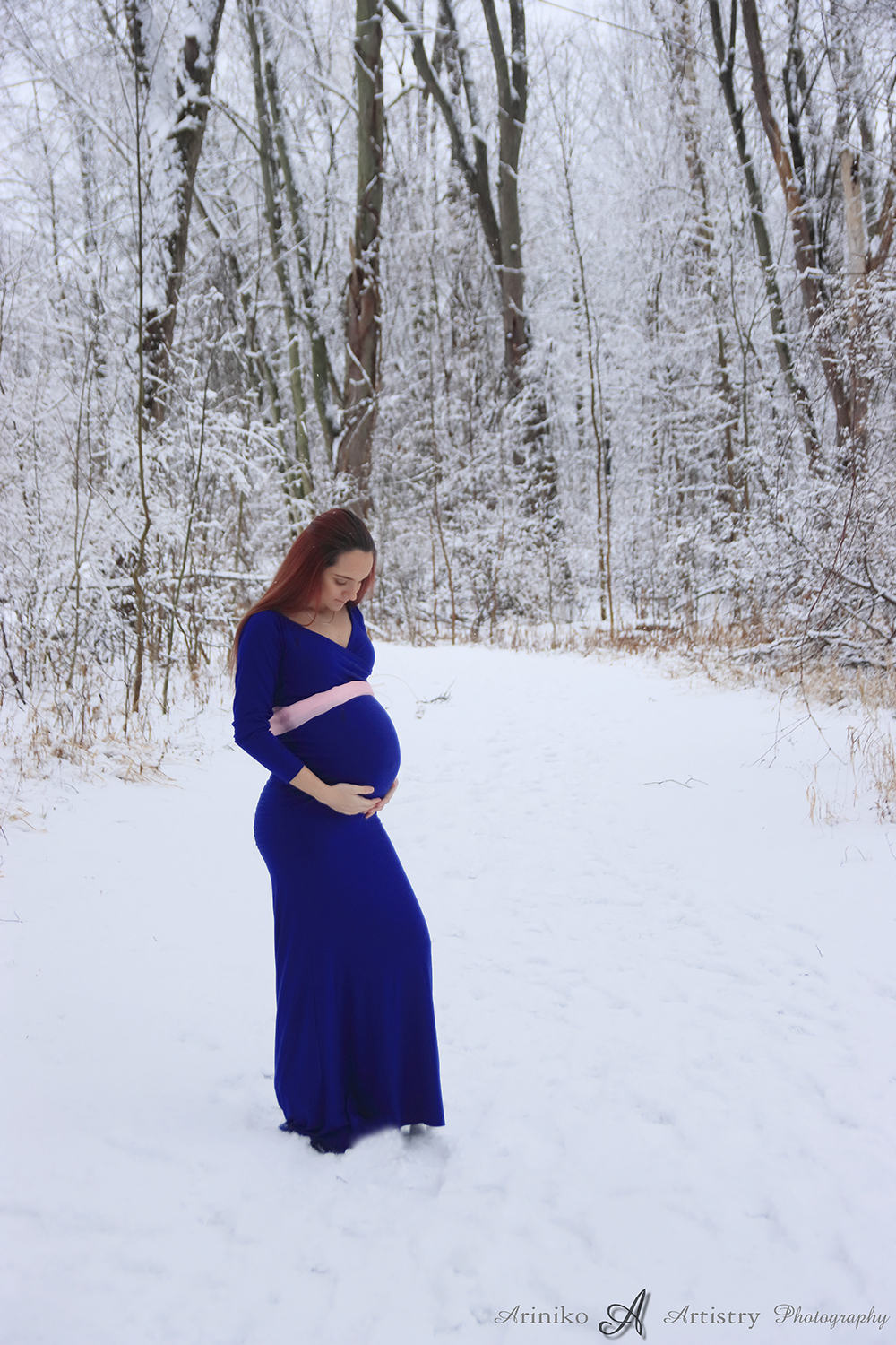Maternity session in January at Harris Nature Center in Okemos, Michigan