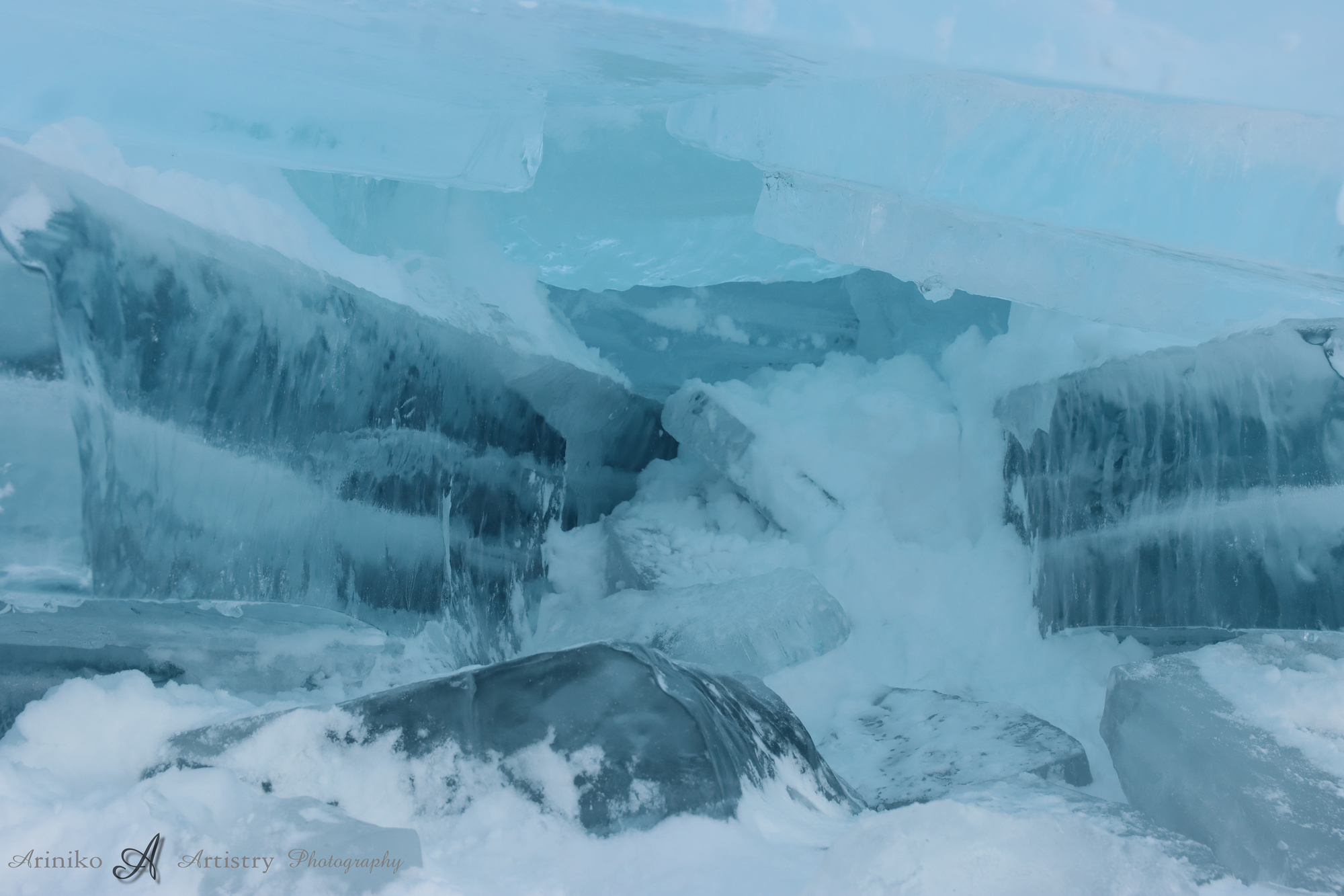 Mackinac Bridge with Blue ice on the Straits of Mackinac