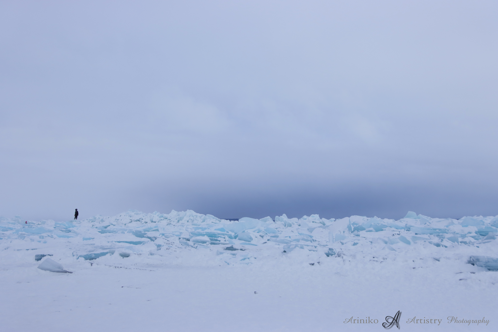 Mackinac Bridge with Blue ice on the Straits of Mackinac