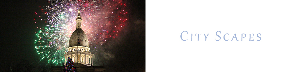 Fireworks over Michigan State Capitol During Silver Bells festival