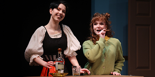 two actors during the play Lustful Youths at Riverwalk Theatre