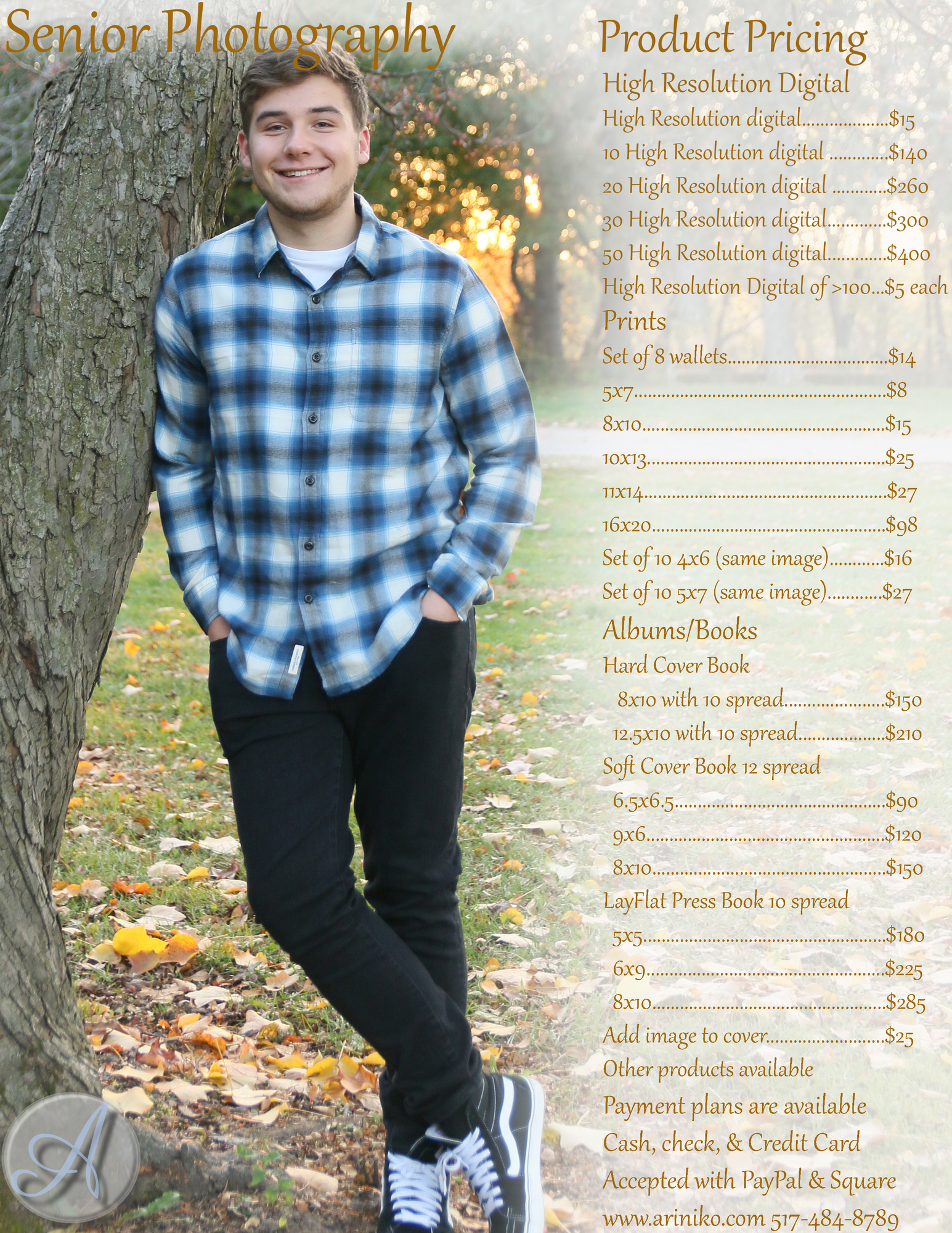 Senior Portraits Products Pricing Guide