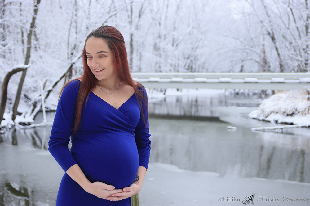 Maternity session in January at Harris Nature Center in Okemos, Michigan