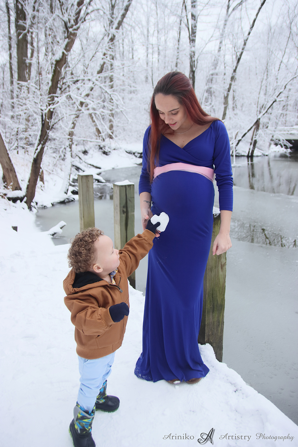 Maternity session in January at Harris Nature Center in Okemos, Michigan