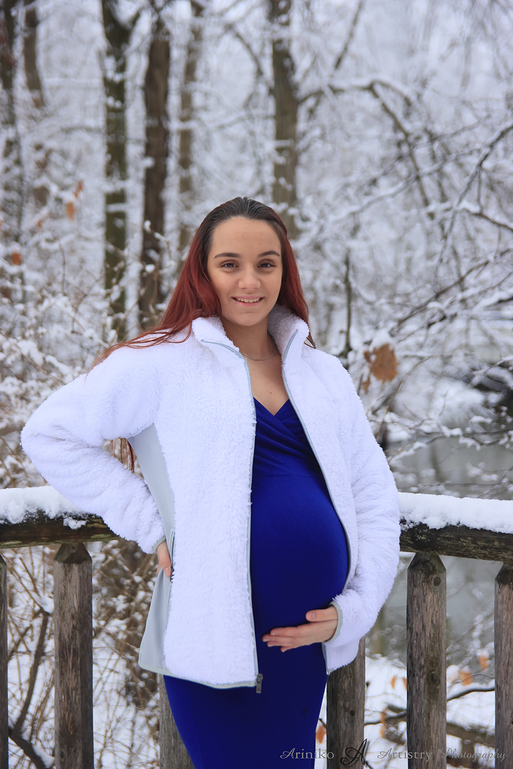 Maternity session in January at Harris Nature Center in Okemos, Michigan