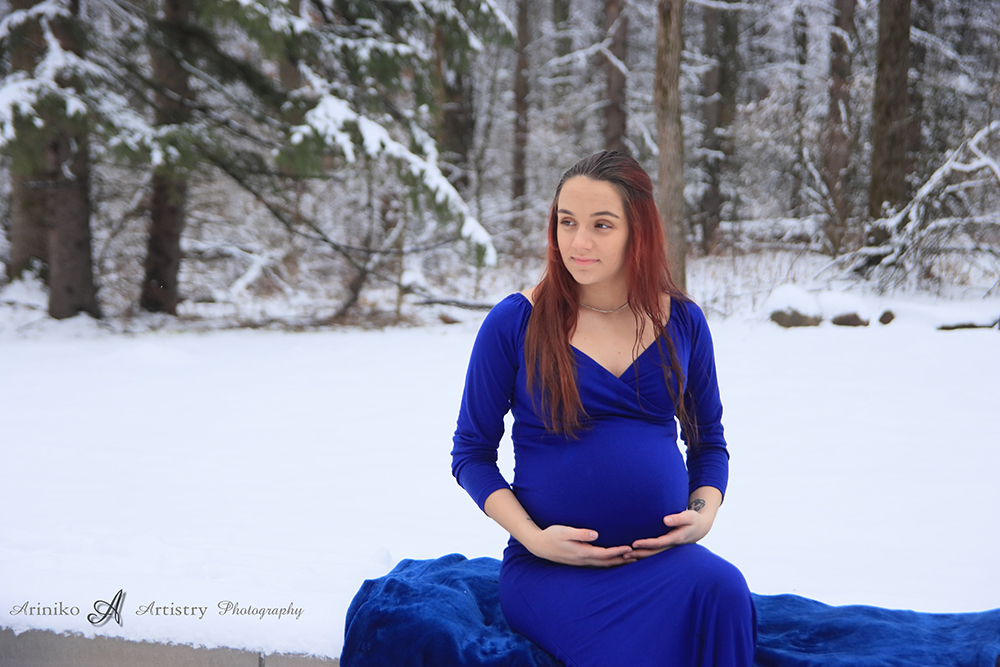 Maternity session in January at Harris Nature Center in Okemos, Michigan
