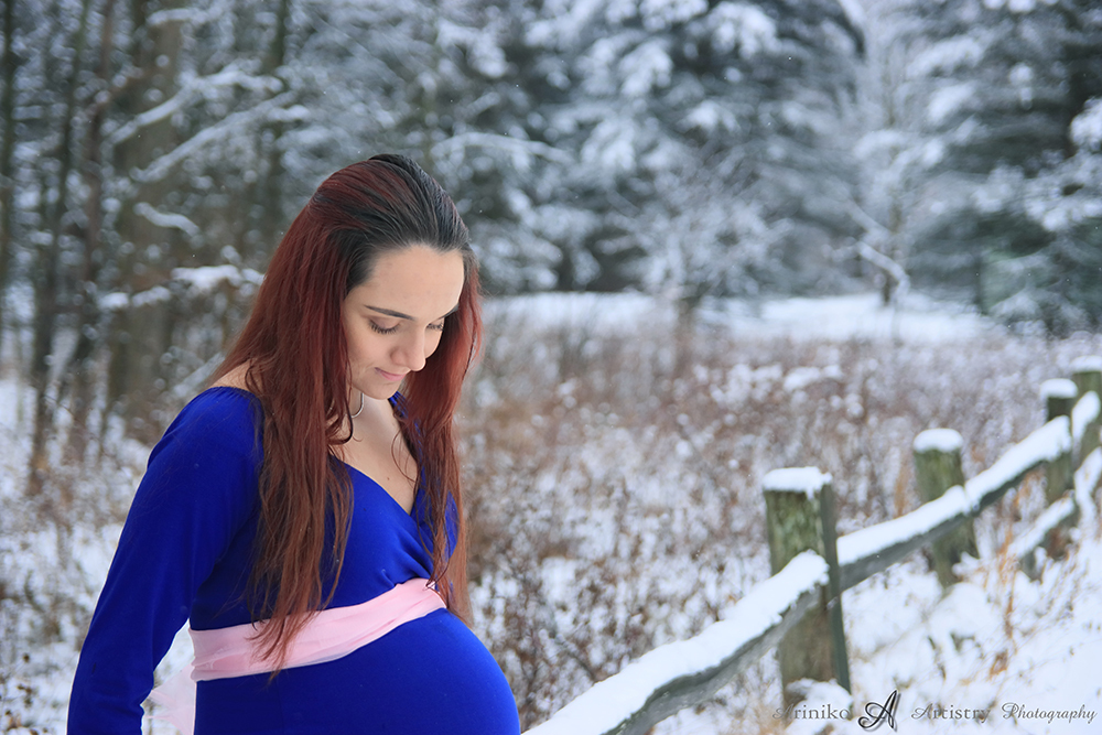 Maternity session in January at Harris Nature Center in Okemos, Michigan