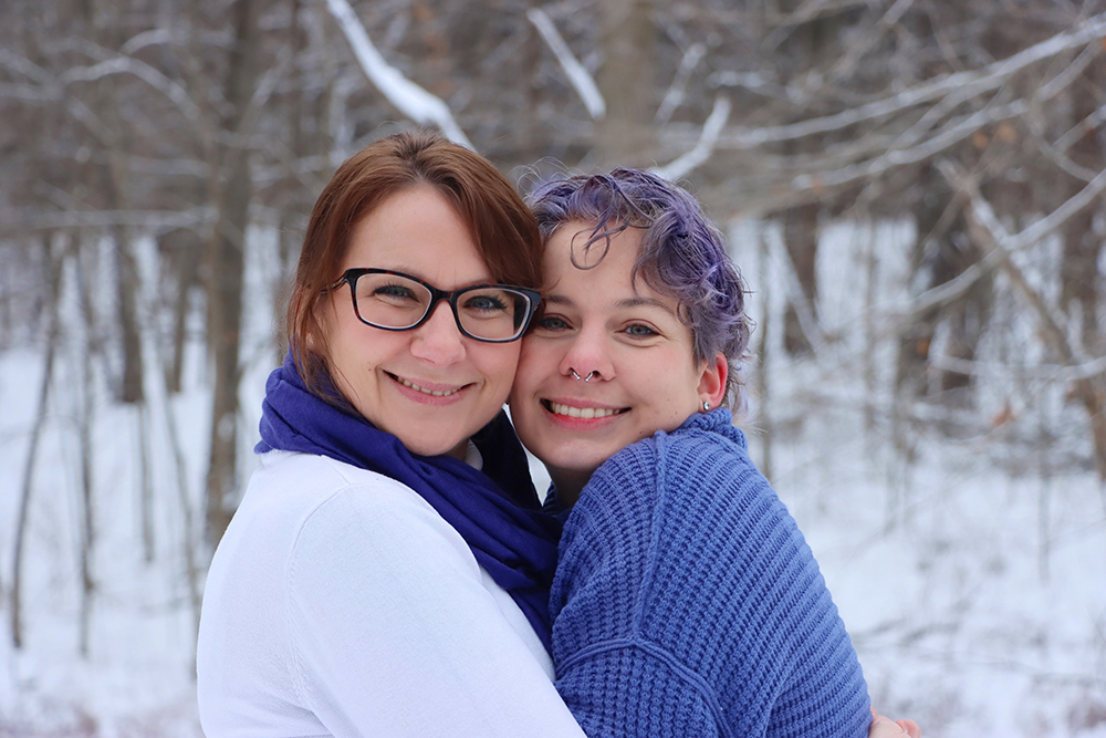 Mom with senior during a winter senior portrait session.